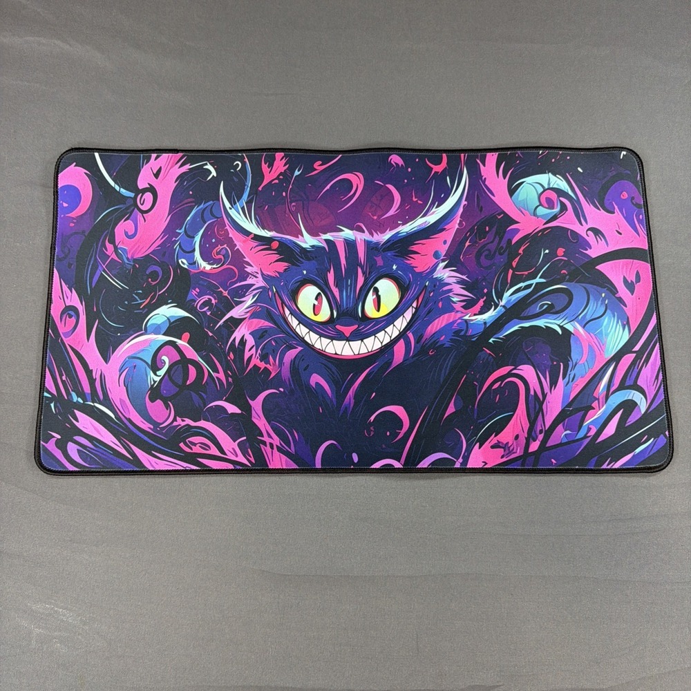 Neon Cheshire Cat Desk Mat Large Mouse Pad Alice in Wonderland Pink Purple